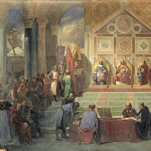 St. Louis (1214-70) King of France Receiving Robert Patriarch of Jerusalem, in Damietta in 1249
