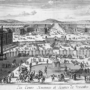 The stables and gates of Versailles seen from the Palace, 1683 (engraving)
