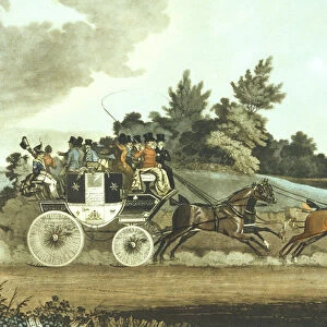 Stage Coach and Opposition Coach in Sight (coloured litho)
