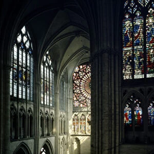 Stained glass windows and rosette of the Cathedral of Troyes
