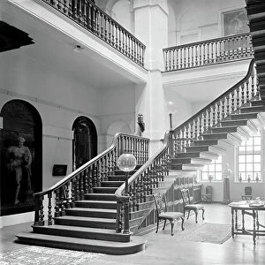 The staircase at Kings Weston House, Bristol, from The Country Houses of Sir John Vanbrugh by Jeremy Musson, published 2008 (b/w photo)