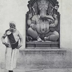 Statue of the Hindu god Ganesha, remover of obstacles, India (b / w photo)