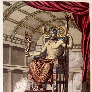 Statue of Jupiter (Zeus) - in "The old and modern costume"by Ferrario, ed. Milan, 1819-20