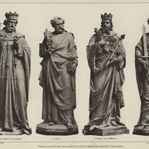 Four of the Statues from the High Altar Screen, Winchester Cathedral (b / w photo)