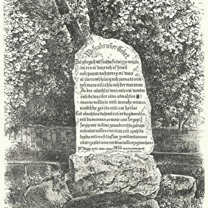 A stone tablet showing The Wessobrunn Prayer (engraving)
