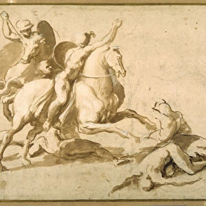 Study for a battle scene, 1518-20 (pen & ink, wash and chalk on paper)