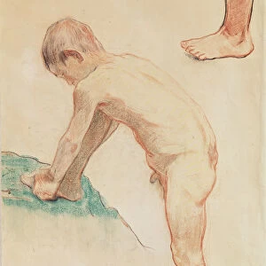 Study of a boy and a foot, 1888 (red chalk, charcoal & pastel on beige paper) (see