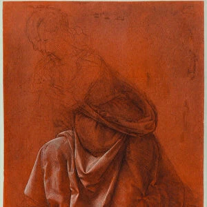 Study for the folds of the dress of a female figure; silverpoint and wash drawing heightened with white on red paper, by Leonardo da Vinci. Galleria Nazionale d Arte Antica, Palazzo Corsini, Rome