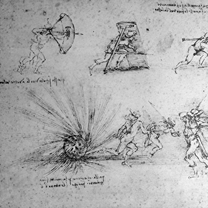 Study with Shields for Foot Soldiers and an Exploding Bomb, c