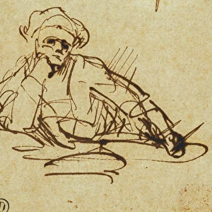 Study of a Writer, Seated, Pausing in Thought, (pen and brown ink)