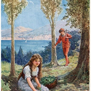 Suddenly he stopped and gazed in rapture, from Italian Fairy Tales, by Lilia E. Romano, published by Raphael Tuck & Sons (colour litho)