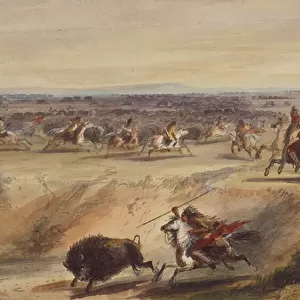 A Surround or Hunting the Buffalo, c. 1839 (pencil, pen and ink, w / c and gouache on paper)