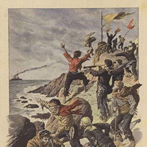 Survivors of the shipwreck of the President Felix Faure (colour litho)