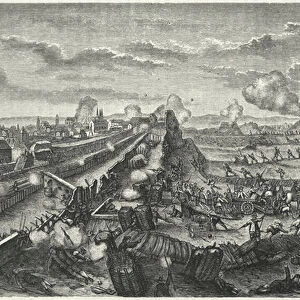 Swedish troops attacking the defences of Prague, 1648 (engraving)