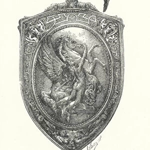 Sword and shield of Perseus, 19th Century (engraving)