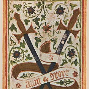 The Two of Swords, facsimile of a tarot card from the Visconti deck