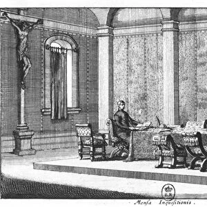 The Table of Inquisition (engraving) (b / w photo)