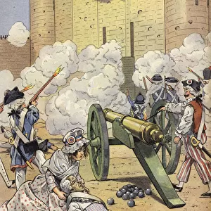 The taking of The Bastille (colour litho)