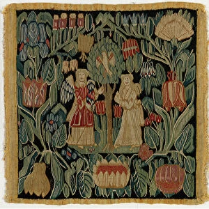 Tapestry cushion cover depicting The Annunciation, from Lower Saxony or Denmark, after 1600 (wool)