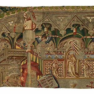 Tapestry fragment, depicting A Miracle of the Holy Sacrament, made in Tournai, Belgium, 1450-75 (wool & silk)