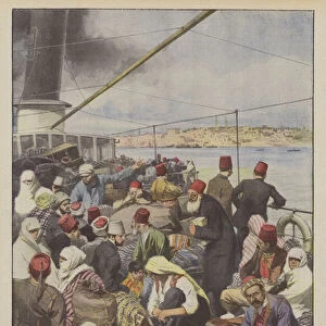 The teams assiduous action to force the Dardanelles has generated panic in Constantinople... (colour litho)