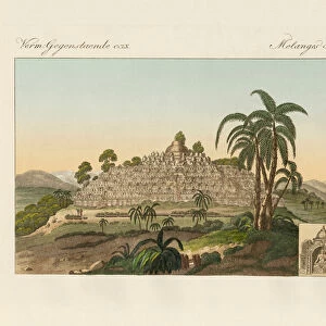 The temple of Buddha of Borobudur in Java (coloured engraving)
