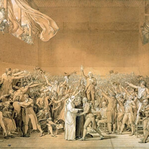 The Tennis Court Oath, 20th June 1789, 1791 (pen washed with bistre with highlights