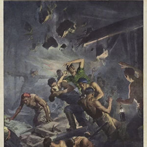 A terrible outbreak of grisu in a mine in Illinois, in the United States, buried alive... (colour litho)
