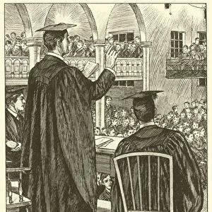 "The Head Master held up his hand"(engraving)