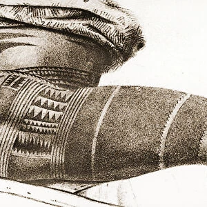 Thigh of a Samoan man with tattoos (engraving)