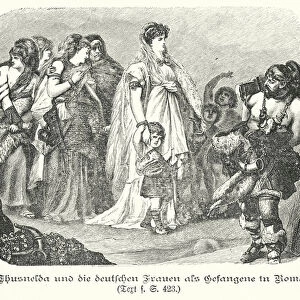 Thusnelda, wife of Arminius, and the German women in captivity in Rome, 1st Century (engraving)