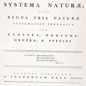 Title page from Systema naturae, 1735 (printed in on paper)