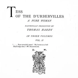 Title page to Tess of the D Urbervilles by Thomas Hardy, edition published in 1892