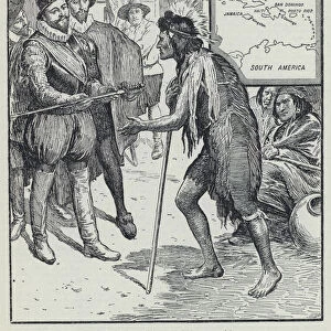 "To one chief Drake presented his own sword"(litho)