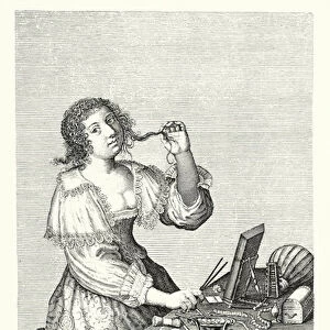 Toilette of a noble lady (copper engraving)