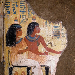 Tomb of the painter Maia, the deceased and his wife sitting at a banquet. 18th dynasty