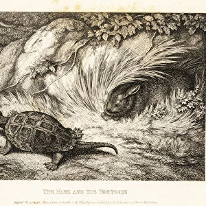 A tortoise overtakes a sleeping hare in a race. 1811 (etching)