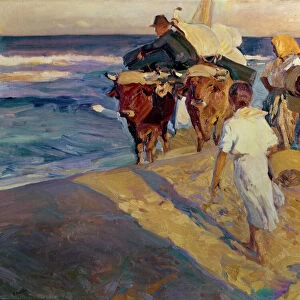 Towing in the boat, Valencia Beach, 1916 (oil on canvas)