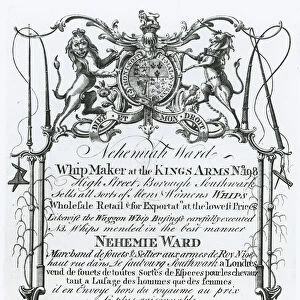 Trade card for Nehemiah Ward, Southwark whipmaker
