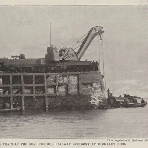 A Train in the Sea, Curious Railway Accident at Kirkaldy Pier (b / w photo)