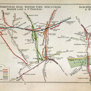 Transport map of London, c. 1915 (colour litho)