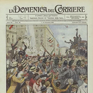 The triumphant arrival in Naples of the 11th Bersaglieri Regiment, back from Libya (colour litho)