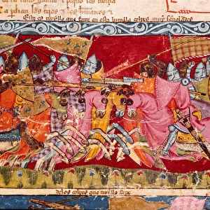 Trojan War: battle between the Greeks and the Trojans. Detail of a miniature from