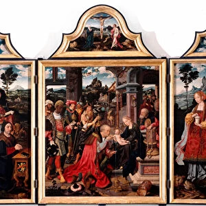 Tryptic of Adoration of the Magi. Painting on wood by Joos Van Cleve the young (1485-1540