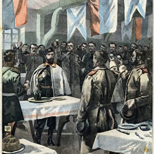 Tsar Nicholas II of Russia (1868-1918) greets the Russian soldiers from China who debarked Yalta in Crimea. Engraving in "Le Petit Parisien"on 20 / 01 / 1901