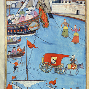 TSM A. 3593 Nautical Festival before Sultan Ahmed III (1673-1736) from Surname by Vehbi, c