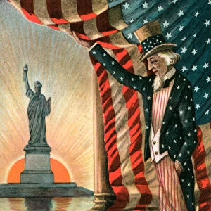 Uncle Sam and the Statue of Liberty, 1907 (chromolithograph)