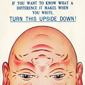 Unhappy and happy mans face, optical illusion card (colour litho)