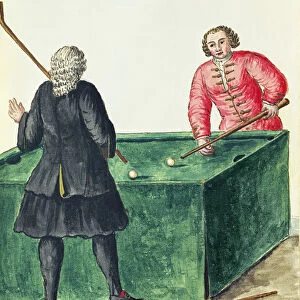 Two Venetian Noblemen Playing Billiards (pen & ink and w / c on paper)