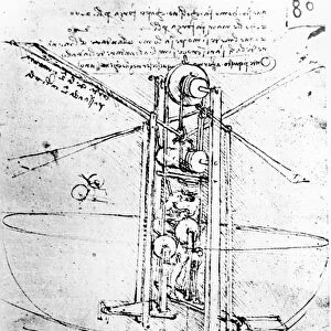 Vertically standing bird s-winged flying machine, fol. 80r from Paris Manuscript B